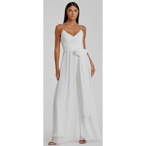 Ieena Mac Duggal White Goddess Bride Bridal Flowy Faux Wrap Jumpsuit Size XL NWT